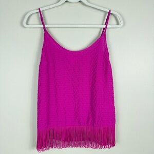 Lilly Pulitzer Naeem Top Womens Small Pink Berry Sangri Fringe Sleeveless Preppy